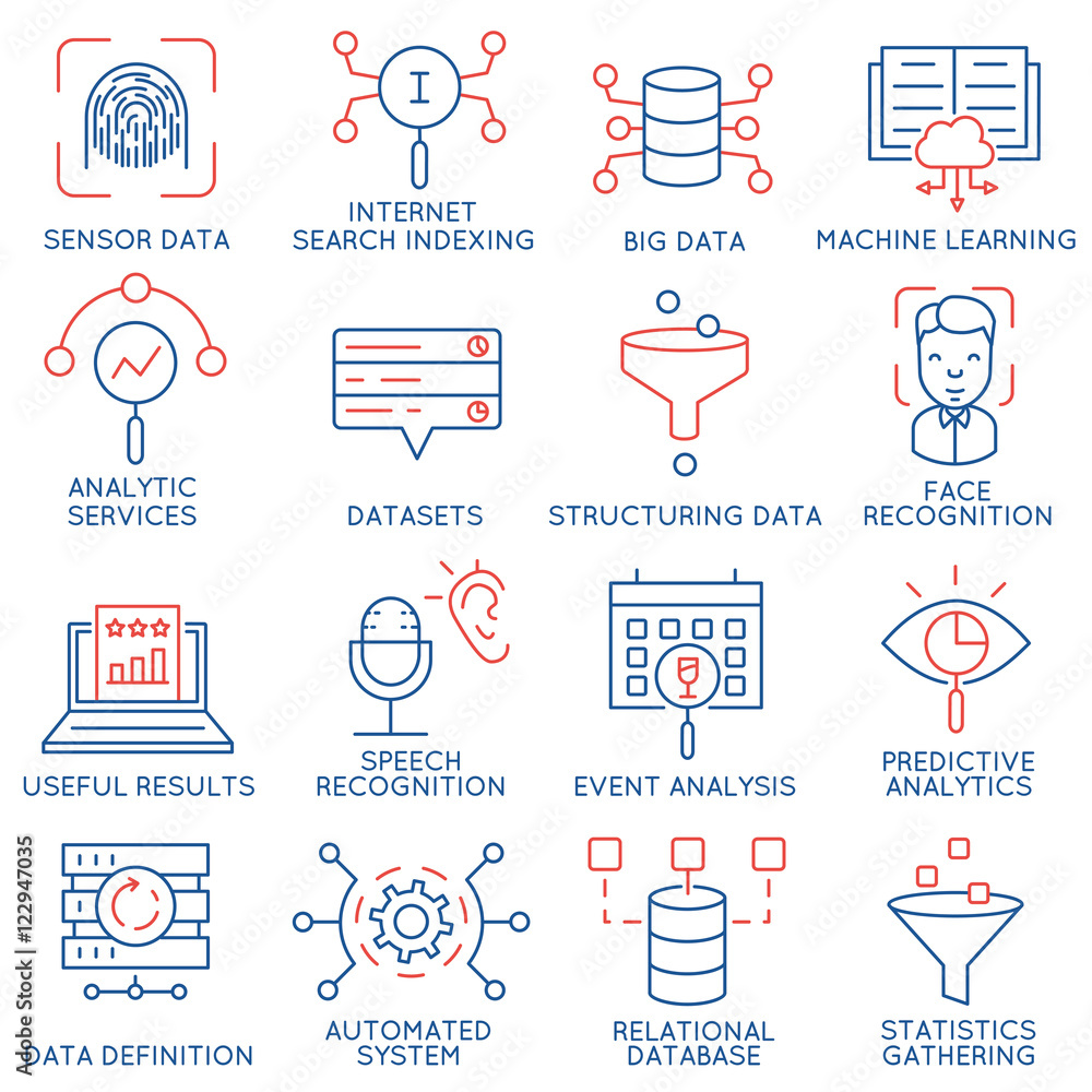 Poster vector set of 16 icons related to business and data management