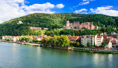 view of medieval Heidelberg town with castle. Landmarks of Germany