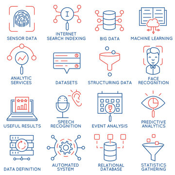 Vector set of 16 icons related to business and data management