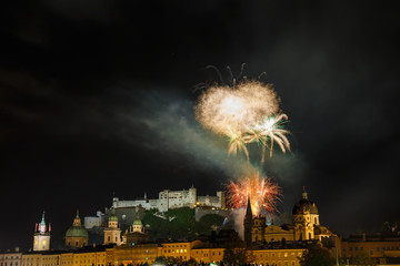 Fireworks at Bastion in Salzburg Austria