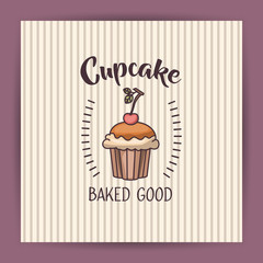 Muffin cupcake icon. Bakery food daily and fresh theme. Striped background. Vector illustration