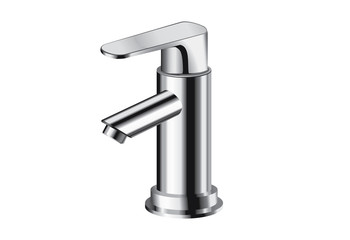 Silver bathroom faucet. There is single handle controls hot and cold water.
