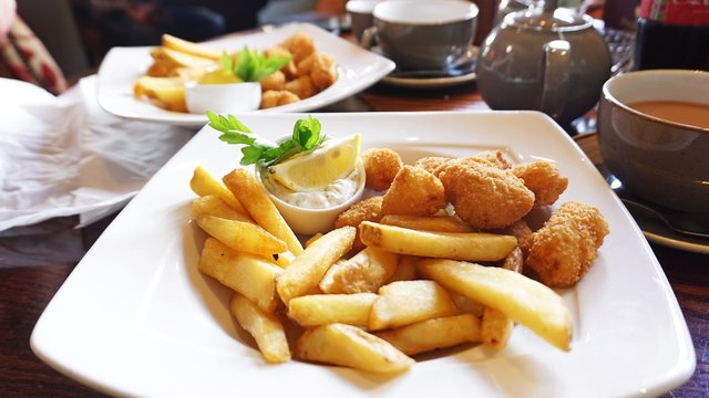 Fresh Scampi And Chips Pub Meal