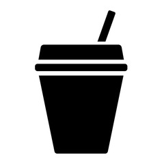 paper plastic coffee cola glass drink cup with straw icon black