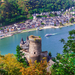 Beautiful romantic castles of Rhein river .view of Katz castle ana St. Goar town