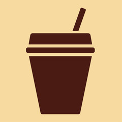 glass drink paper plastic cola coffee cup with straw icon brown
