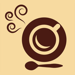 cup of coffee tea with steam and spoon brown simple icon  on cre