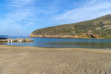 Fototapeta na wymiar Peaceful scenery on a beautiful beach in Naxos, Cyclades, Greece
