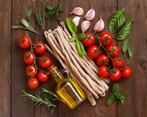 Whole wheat pasta, vegetables,  herbs and olive oil