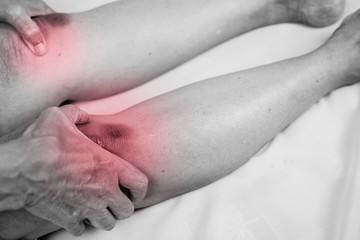 Fototapeta premium senior man holding he knee on pain area