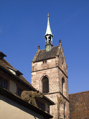 Fototapeta premium Clock tower of Martinskirche, Basel.