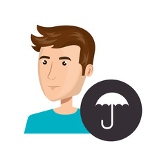 avatar man person with umbrella icon over black circle. vector illustration
