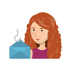 avatar woman cartoon with opened envelope icon. vector illustration