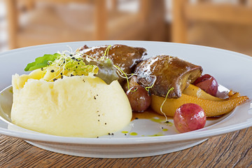 Foie Gras with Mashed Potatoes and Fruits