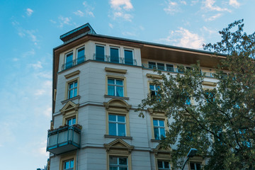 Corner of Luxury Apartment Building in Evening