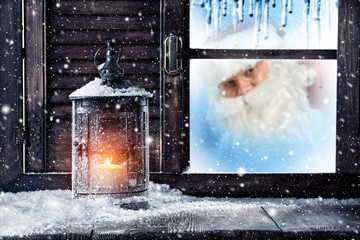 window of xmas time and santa claus 