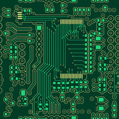 Seamless background of green in the form of printed circuit board - 122952203