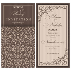 Fototapeta na wymiar Invitation cards in an old-style beige and brown