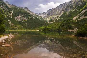 Naklejka na ściany i meble Beautiful landscape of mountain lake. High Tatras. Slovakia.