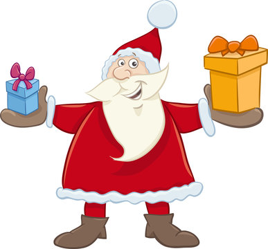 santa claus with gifts cartoon