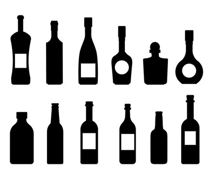 Set of vector silhouettes of bottles icon wine collection on a white background vector