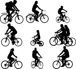 bicyclists silhouettes collection - vector - obrazy, fototapety, plakaty