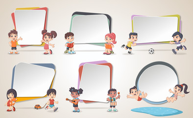 Design text box frame backgrounds with cartoon children. Infographic template design.
- 122954646