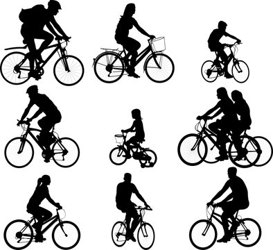 bicyclists silhouettes collection - vector