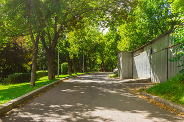 Metal garages on an alley