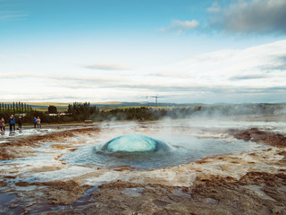 Beautiful Geyser erupting in Iceland