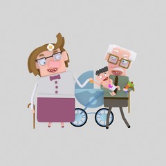3d illustration. Grandparents with a baby