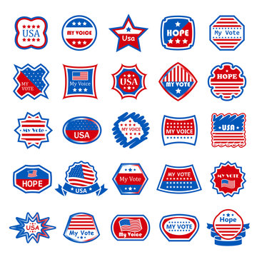 American Vote Labels Set - Isolated On White Background - Vector Illustration, Graphic Design. For Web,Websites,Print,Presentation Templates,Mobile Applications And Promotional Materials