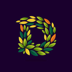 D letter logo formed by green and autumn leaves.