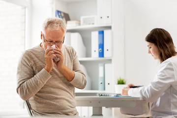 senior man and doctor meeting at hospital