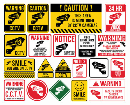 Video surveillance signs. CCTV "Closed Circuit Television" Signs