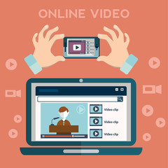 Online video blog design concept set with blogger media flat icons isolated isolated vector illustration