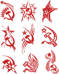 Set of red color soviet star symbols