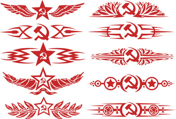 Set of red color soviet vignettes
