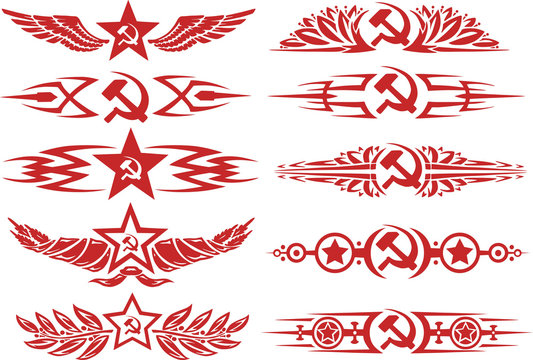 Set of red color soviet vignettes