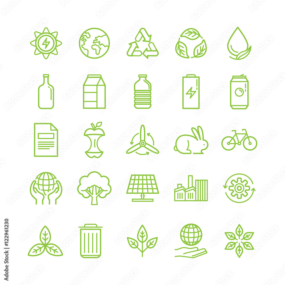 Poster vector set of linear icons - recycle and ecology theme