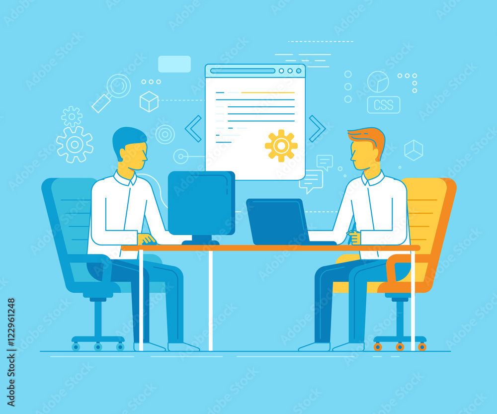 Poster two men working on a website in a coworking space