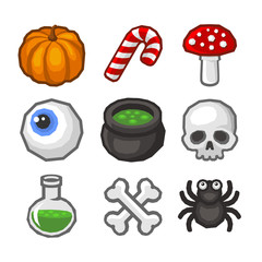 Cartoon style Halloween Icon Set. Vector