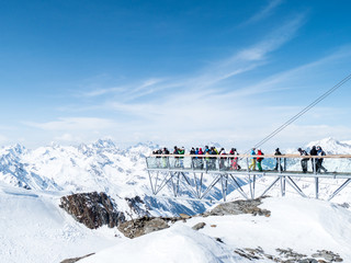 Sölden skywalk with view on a glacier slightly dipped into clouds