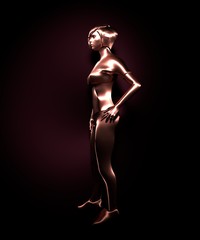 Attractive fashionable woman model. 3D rendering. Mannequin of a metallic material