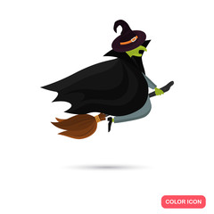 Color flying witch on broom in Cartoon style. Stock Vector icon. Illustration for web and mobile design