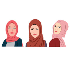 Muslim Girls Avatars Set. Asian Traditional Hijab Collection