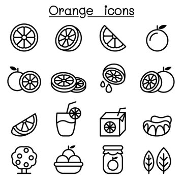 Orange icon set in thin line style