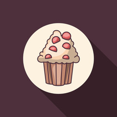 Cupcake muffin icon. Bakery food daily and fresh theme. Purple background. Vector illustration