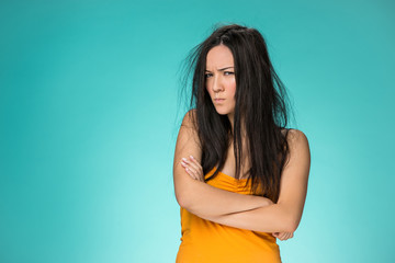 Obraz premium Frustrated young woman having a bad hair