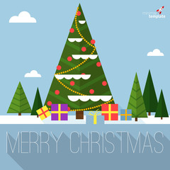 Christmas tree vector greeting card.